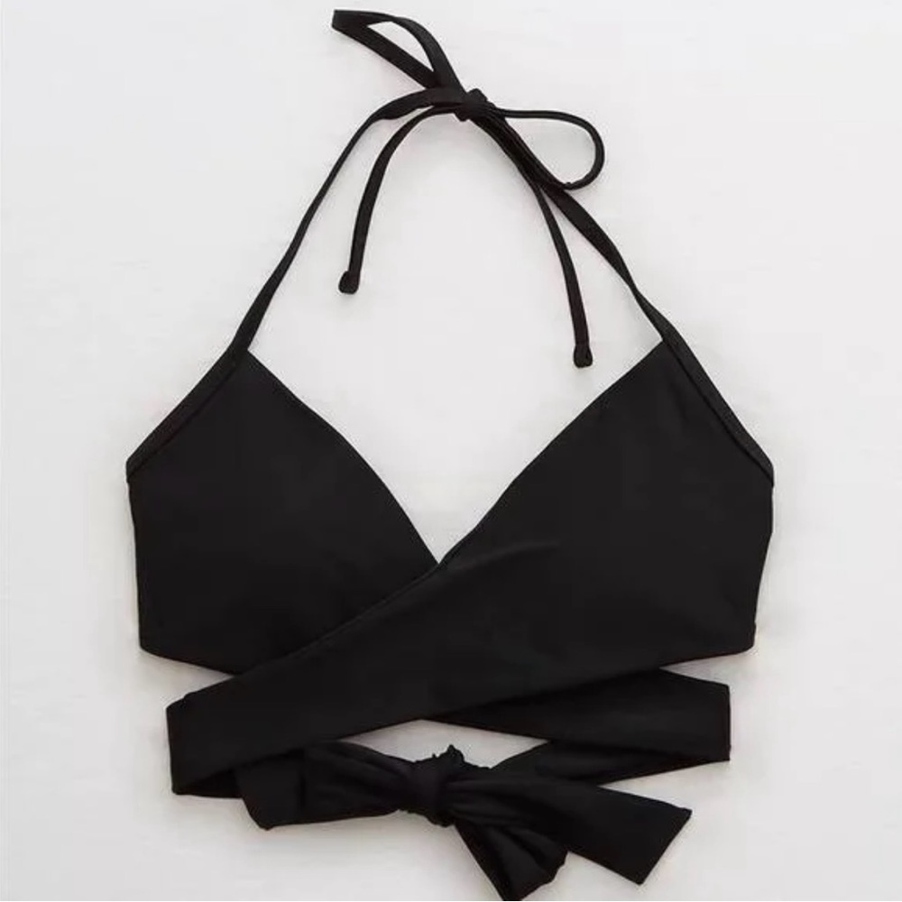 Aerie Wrap Halter Bikini Top in Black NWT